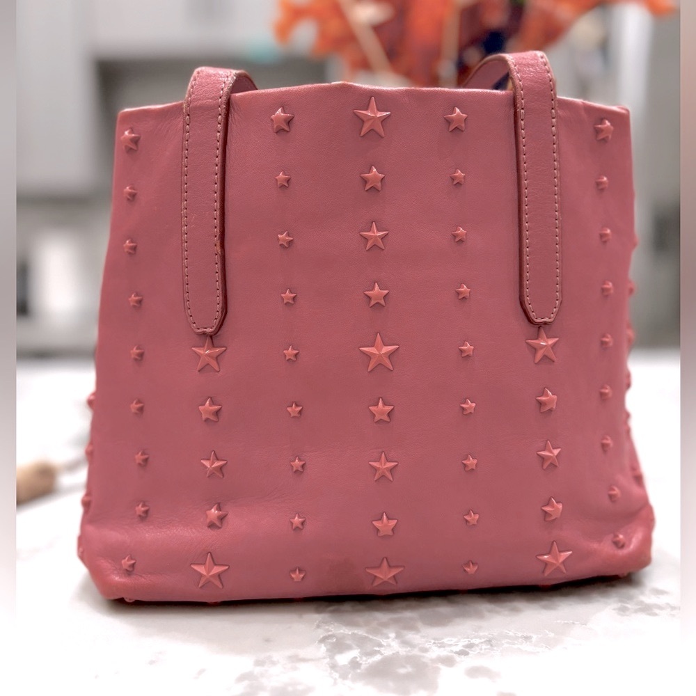 AUTH JIMMY CHOO Pink Gracy Candyfloss Star Motif Tote *USED*  *Good Condition*